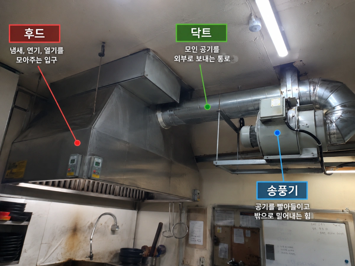 후드·송풍기·닥트, 각각 무슨 역할을 할까?을 설명하는 이미지 1